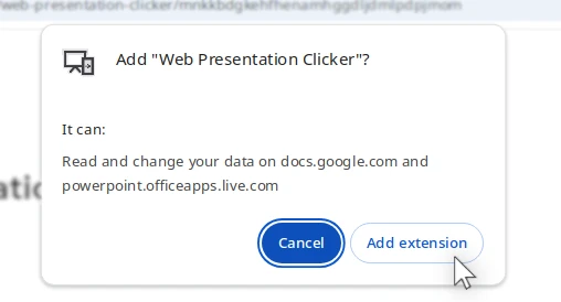 Add extension button in chrome web store