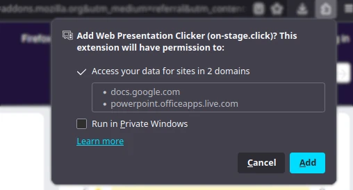 Add extension button in chrome web store