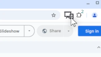 Extension icon in the right of the browser navigation bar. The extensions menu is marked with a 2.